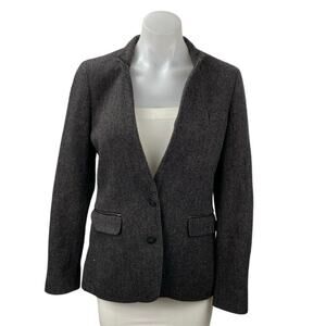 Massimo Dutti Black Two Button Elbow Patch Long Sleeve Coat Blazer Jacket Size 6